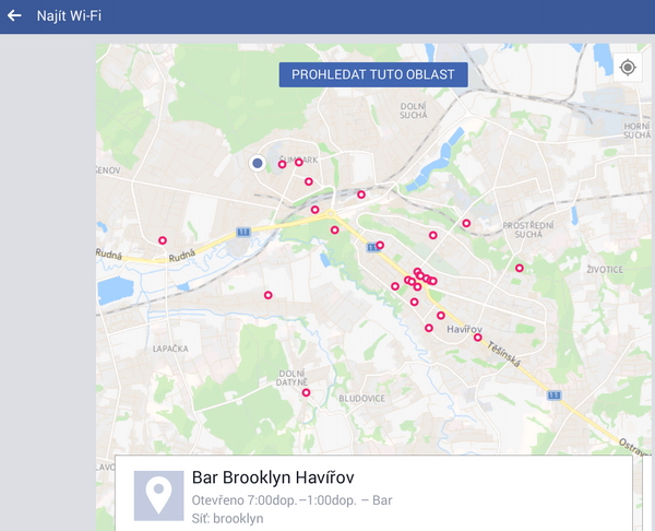 Facebook Najít Wi-Fi mapa